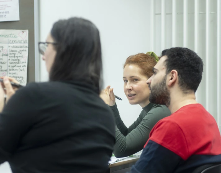 Students actively take part in a humanities class, discussing emotional and cognitive needs of people with dementia. Students actively take part in a humanities class, discussing emotional and cognitive needs of people with dementia.